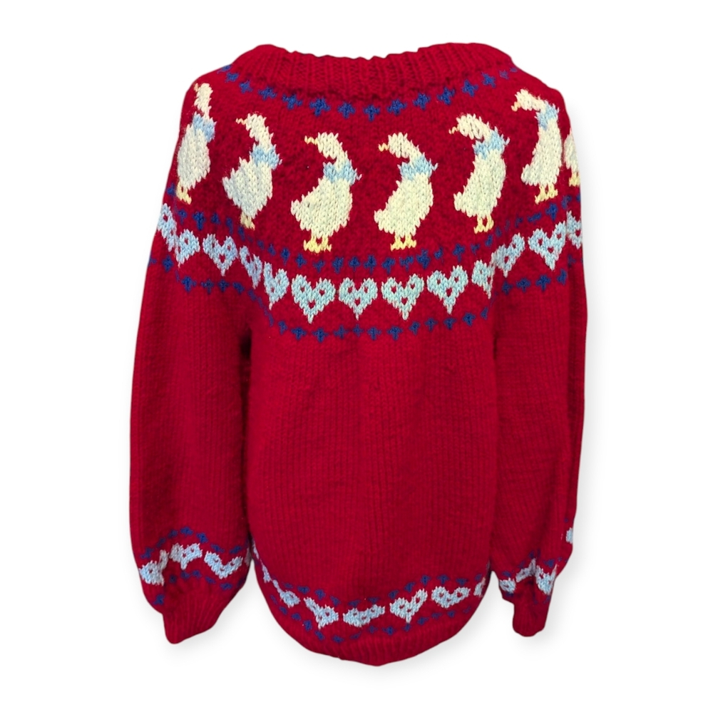 Vintage Handmade Goose Themed Cottagecore Sweater 1980s 1990s - Picture 4 of 6